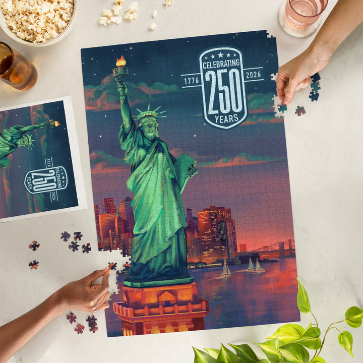 USA 250th Anniversary, Oil Painting, Sunset Statue of Liberty, 1000 Piece Jigsaw Puzzle