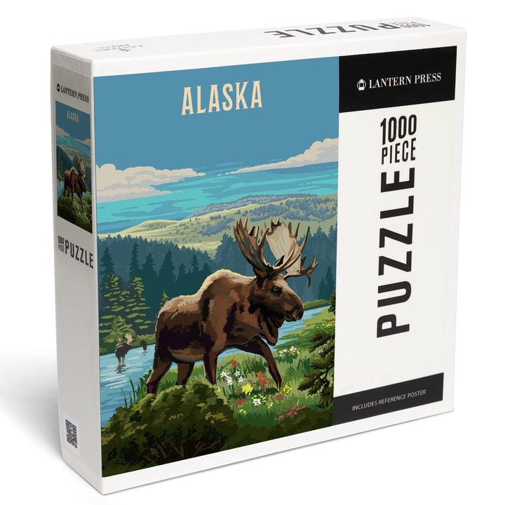 Alaska, Painterly, Moose and Wildflowers, Jigsaw Puzzle
