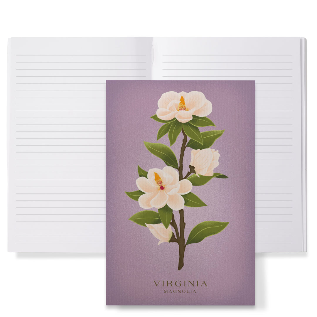 Lined 6x9 Journal, Virginia, Vintage Flora, State Series, Magnolia, Lay Flat, 193 Pages, FSC paper