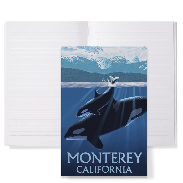 Lined 6x9 Journal, Monterey, California Orca and Calf (Mountains), Lay Flat, 193 Pages, FSC paper