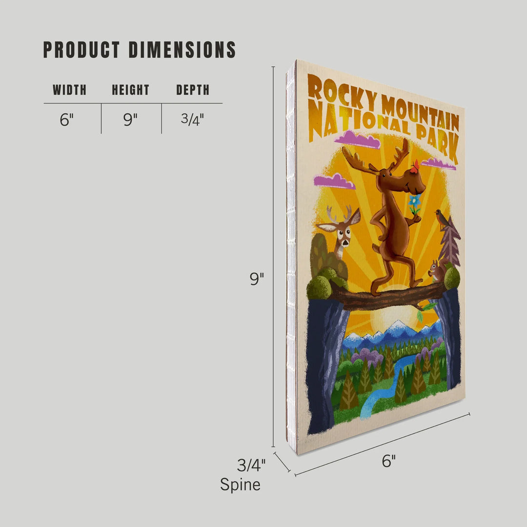 Lined 6x9 Journal, Rocky Mountain National Park, Colorado, Moose, Mid Century Inspired, Lay Flat, 193 Pages, FSC paper