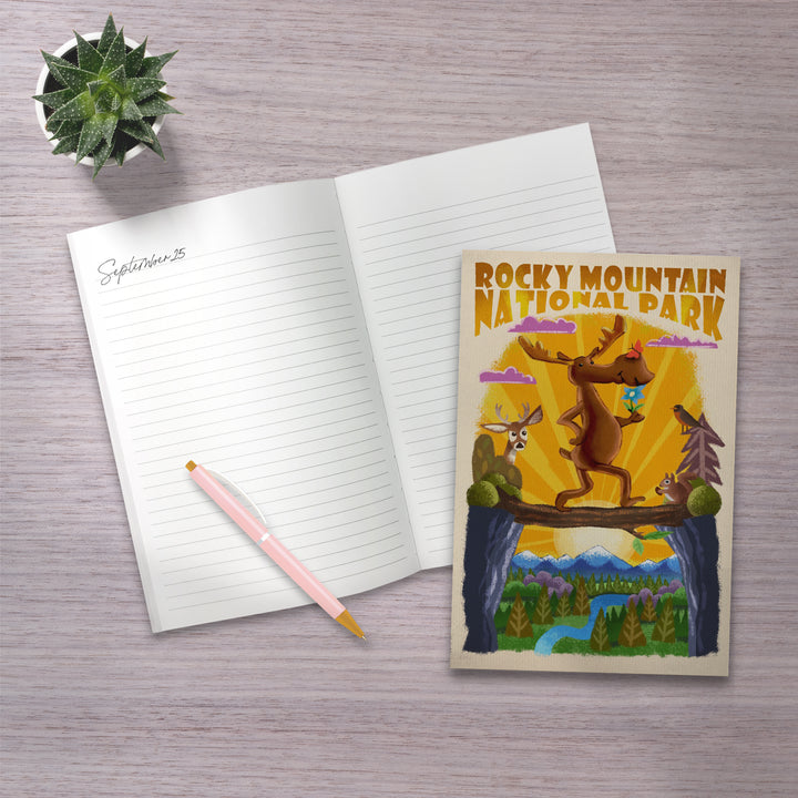 Lined 6x9 Journal, Rocky Mountain National Park, Colorado, Moose, Mid Century Inspired, Lay Flat, 193 Pages, FSC paper