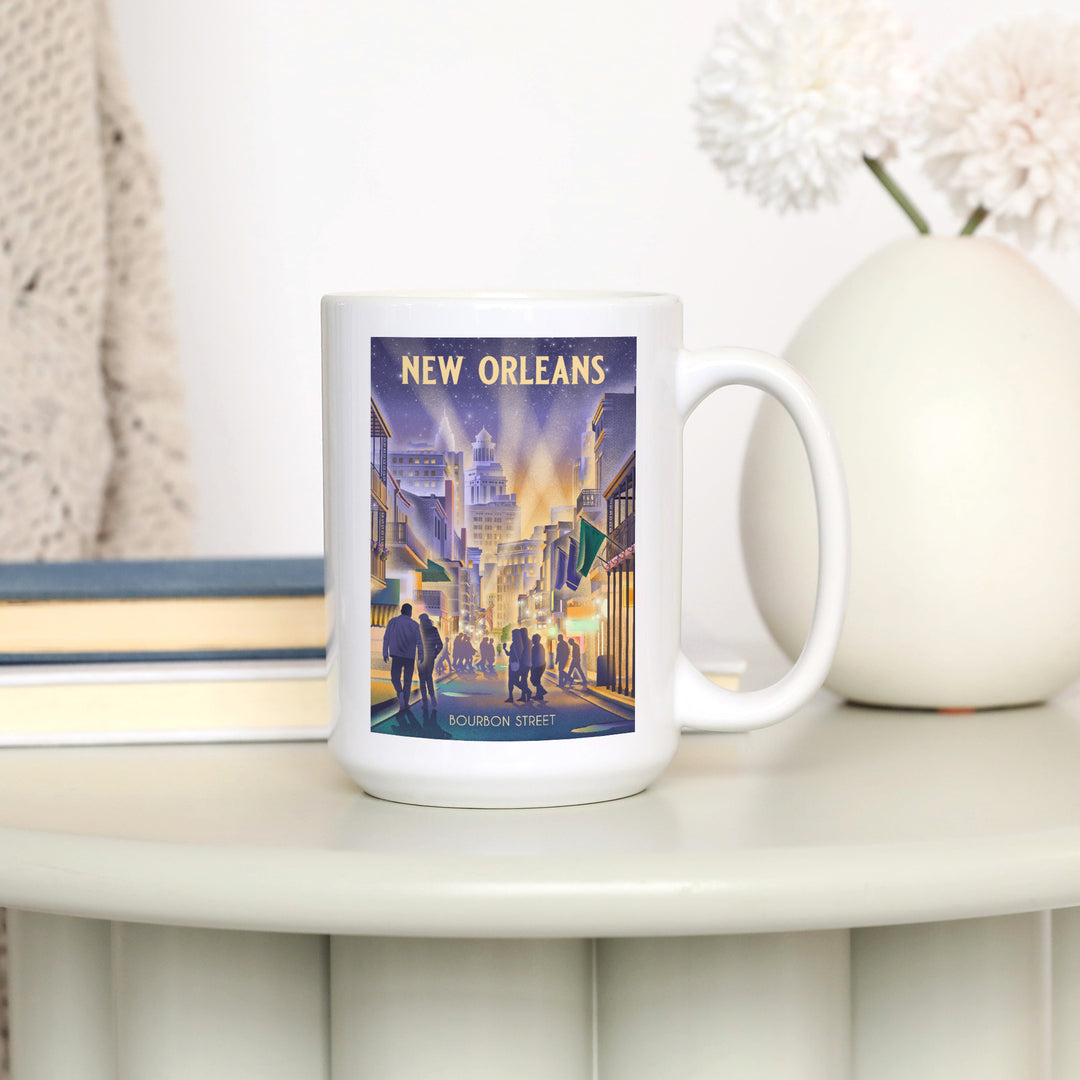 New Orleans, Louisiana, Lithograph, City Series, Bourbon Street, Ceramic Mug