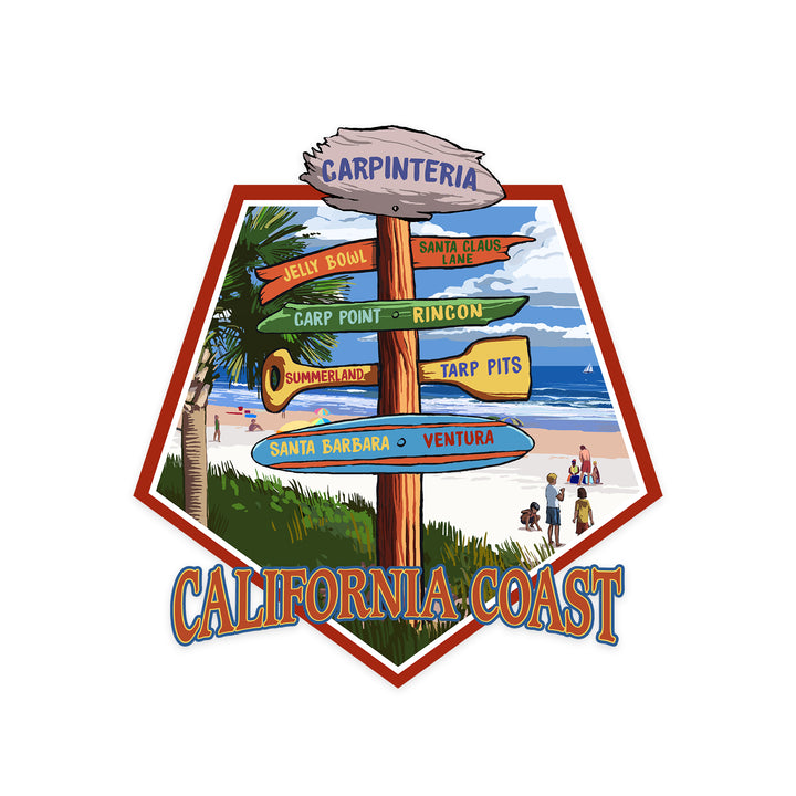 Carpinteria, California, California Coast, Destination Signpost, Contour, Lantern Press Artwork, Vinyl Sticker