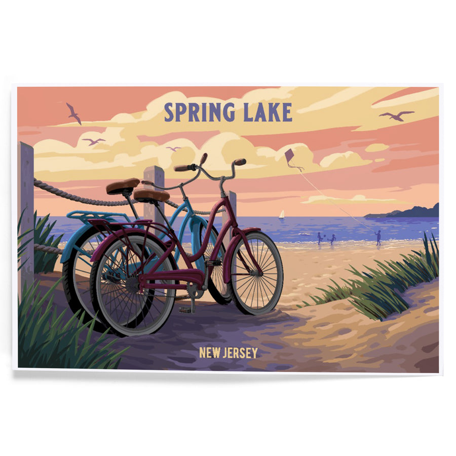 Spring Lake, New Jersey, Painterly, The Beach Is Calling, Beach Bikes art prints, metal signs