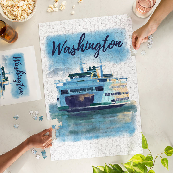 Washington, Watercolor, Ferry, Jigsaw Puzzle
