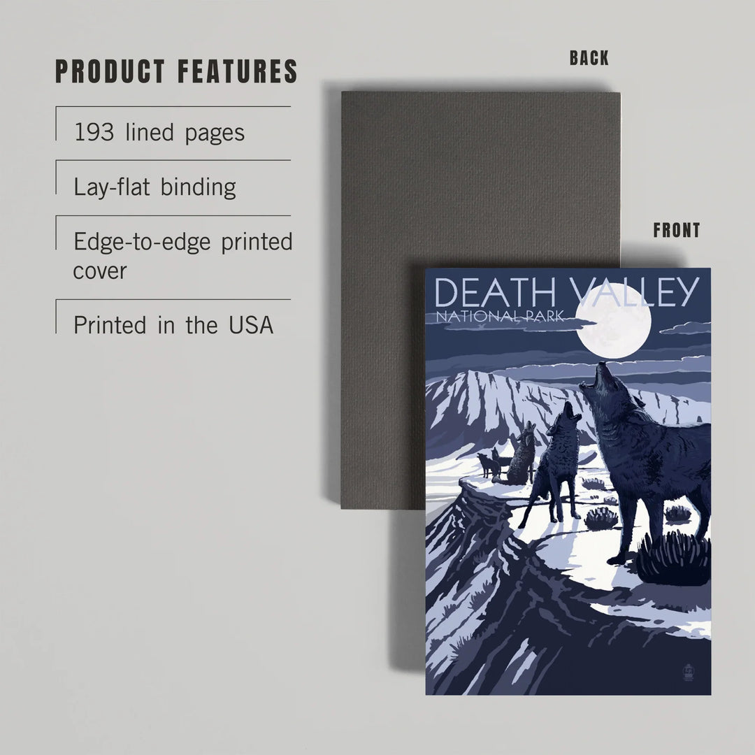 Lined 6x9 Journal, Wolves and Full Moon, Death Valley National Park, Lay Flat, 193 Pages, FSC paper