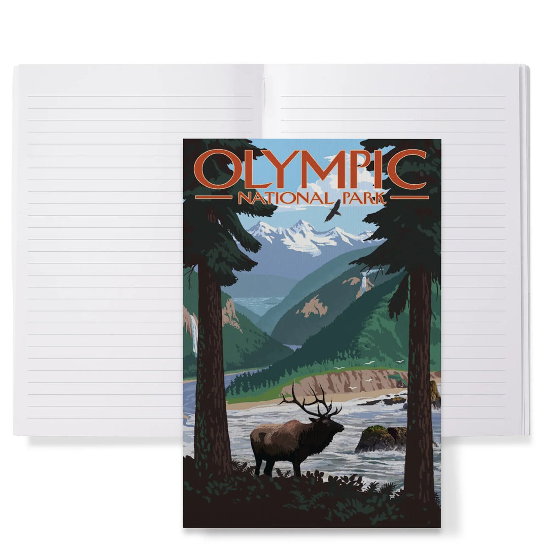 Lined 6x9 Journal, Olympic National Park, Washington, Grand Valley, Elk, Lay Flat, 193 Pages, FSC paper