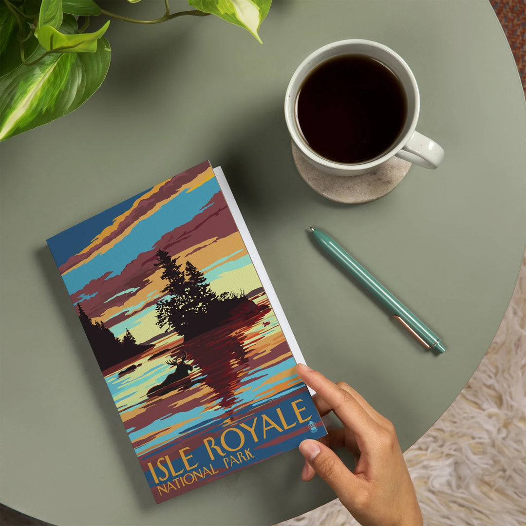 Lined 6x9 Journal, Isle Royale National Park, Michigan, Moose Swimming at Sunset, Lay Flat, 193 Pages, FSC paper