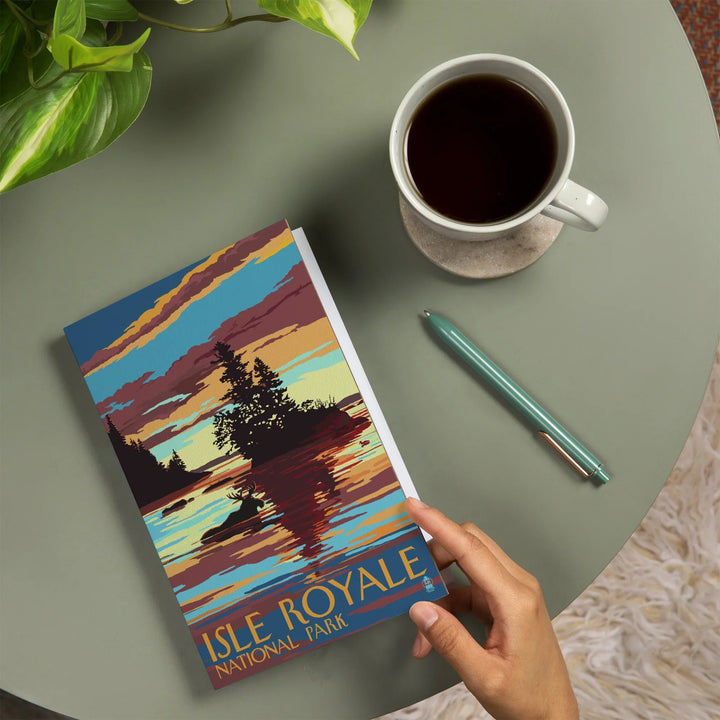 Lined 6x9 Journal, Isle Royale National Park, Michigan, Moose Swimming at Sunset, Lay Flat, 193 Pages, FSC paper