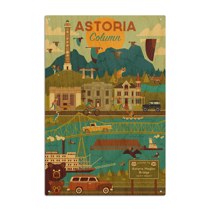 Astoria, Oregon, Astoria Column, Geometric, Lantern Press Artwork, Wood Signs and Postcards