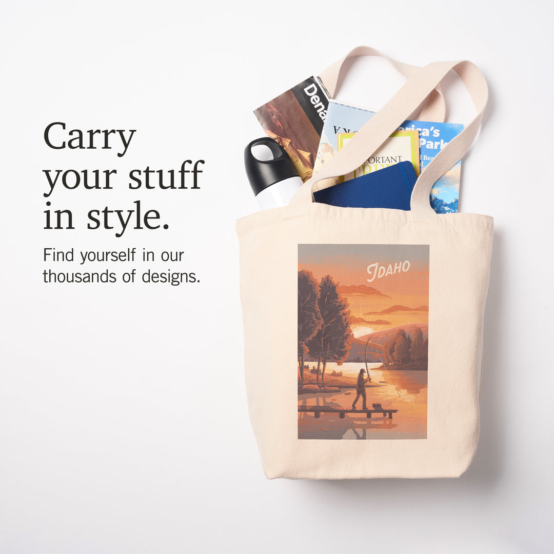 Idaho, This is Living, Fishing with Hills, Tote Bag - Lantern Press