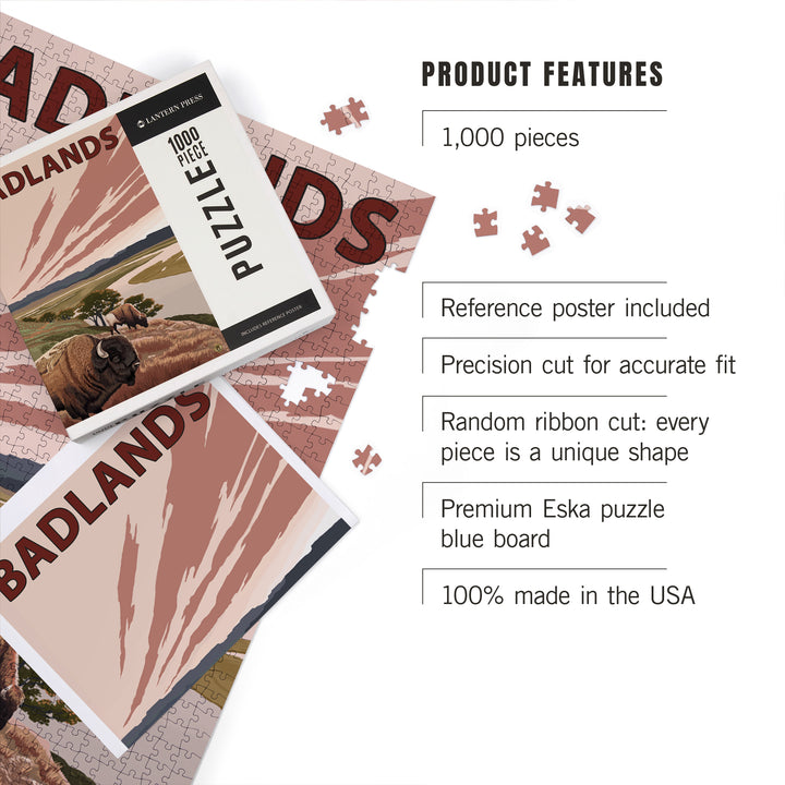 Badlands, South Dakota, Bison and Buttes, Jigsaw Puzzle