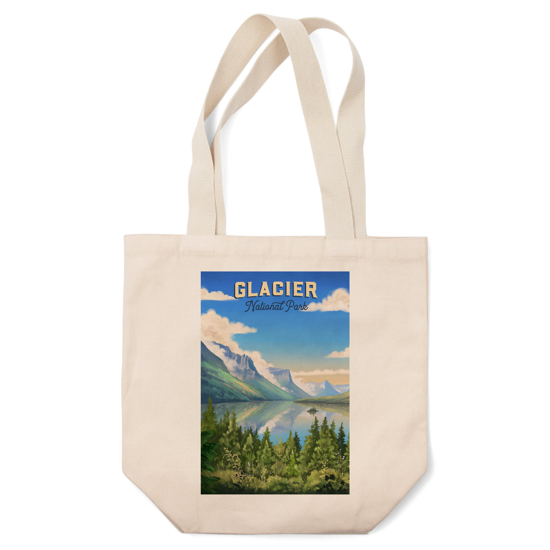 Glacier National Park, Montana, Oil Painting, Lantern Press Artwork, Tote Bag