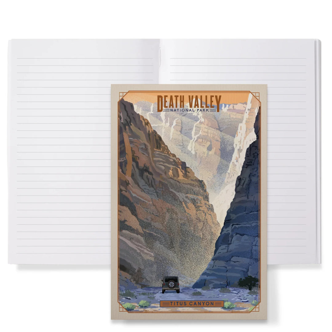 Lined 6x9 Journal, Death Valley National Park, California, Titus Canyon, Lithograph National Park Series, Lay Flat, 193 Pages, FSC paper