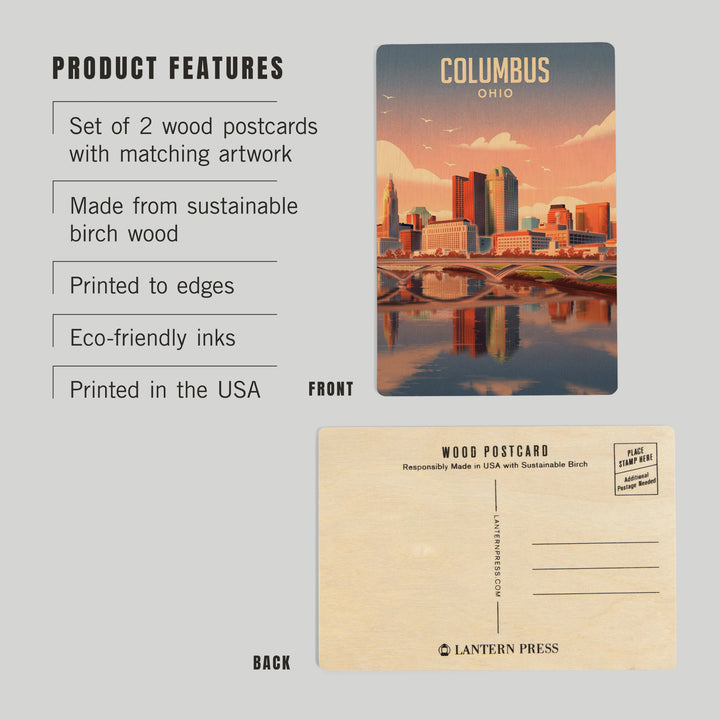 Columbus, Ohio, Lithograph City Series, Wood Sign and Postcards