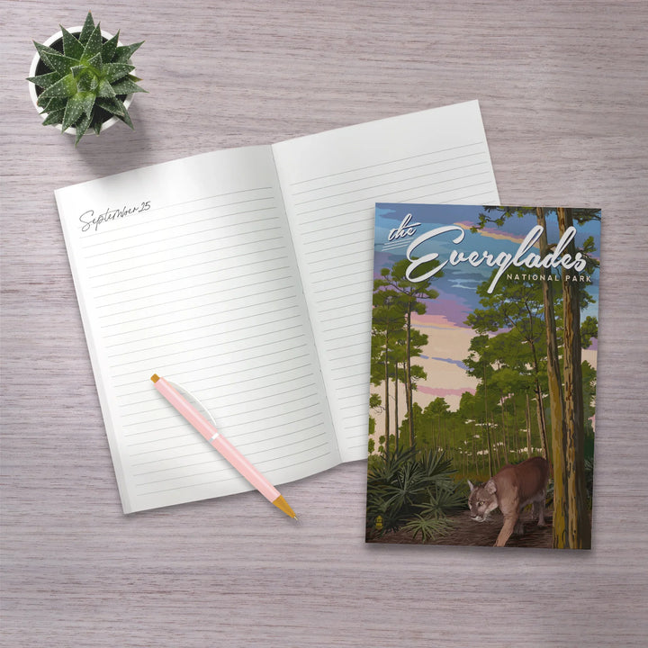 Lined 6x9 Journal, Everglades National Park, Florida, Panther and Pinelands, Painterly Series, Lay Flat, 193 Pages, FSC paper