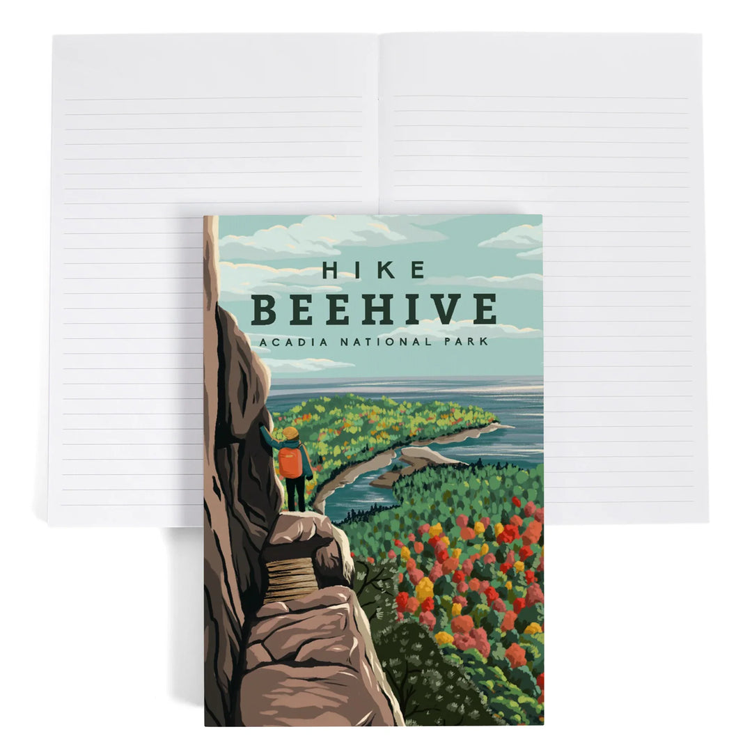 Lined 6x9 Journal, Acadia National Park, Maine, Hike Beehive, Fall, Illustration, Lay Flat, 193 Pages, FSC paper