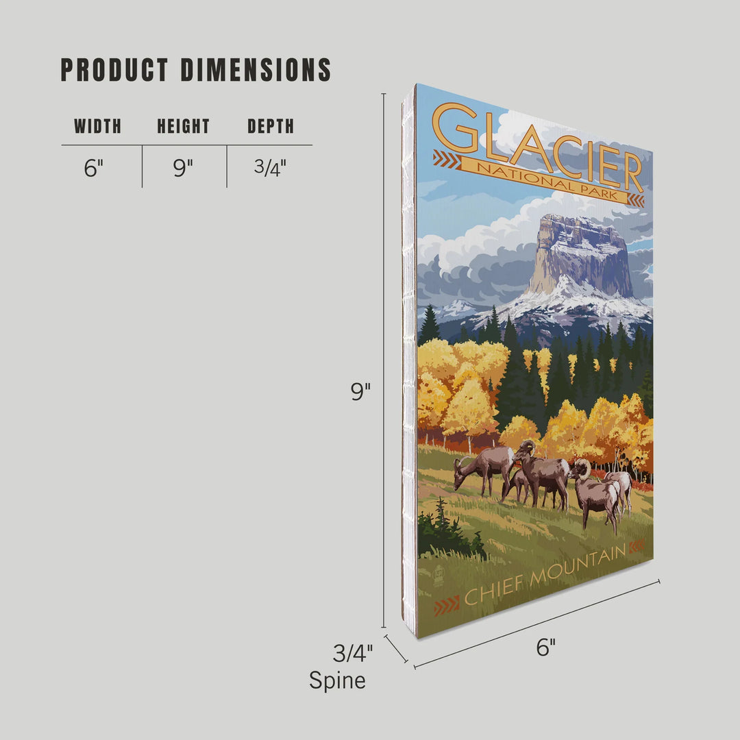 Lined 6x9 Journal, Glacier National Park, Montana, Chief Mountain and Big Horn Sheep, Lay Flat, 193 Pages, FSC paper