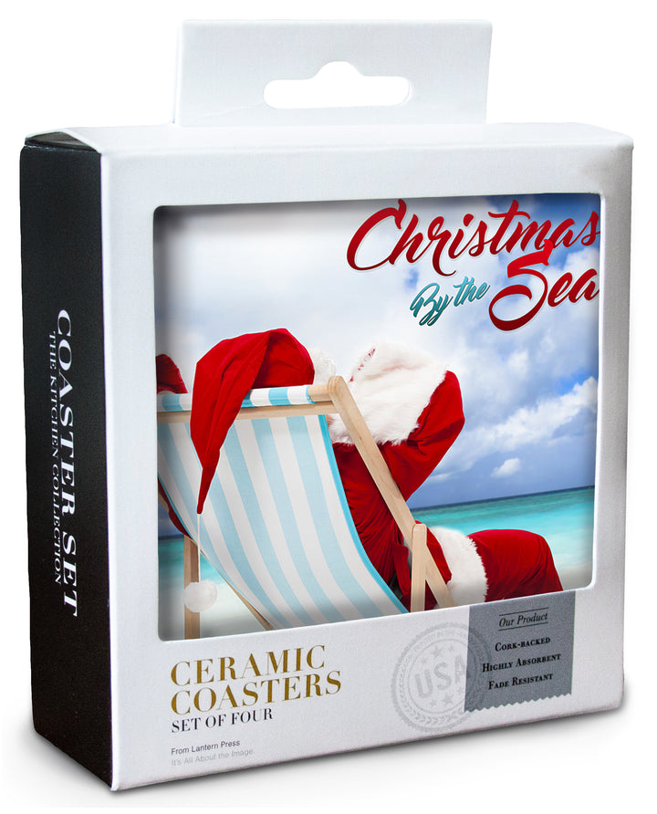 Christmas by the Sea, Santa on the Beach, Sentiment, Coaster Set