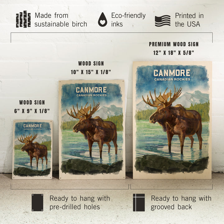 Canmore, Alberta, Canada, Watercolor, Moose, Wood Signs and Postcards