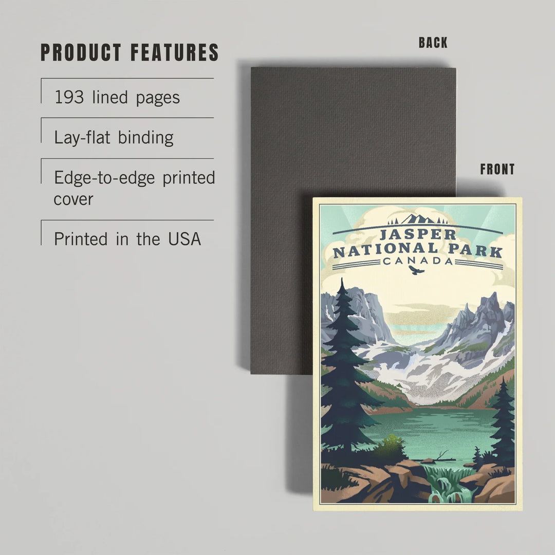 Lined 6x9 Journal, Canada, Jasper National Park, Lake, Lithograph, Lay Flat, 193 Pages, FSC paper
