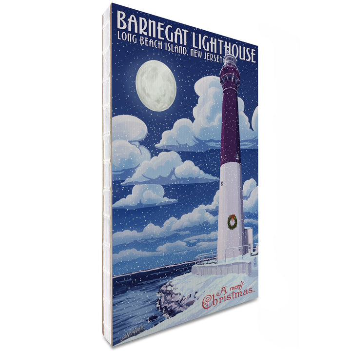 Lined 6x9 Journal, Long Beach Island, New Jersey, Barnegat Lighthouse Christmas Scene, Lay Flat, 193 Pages, FSC paper