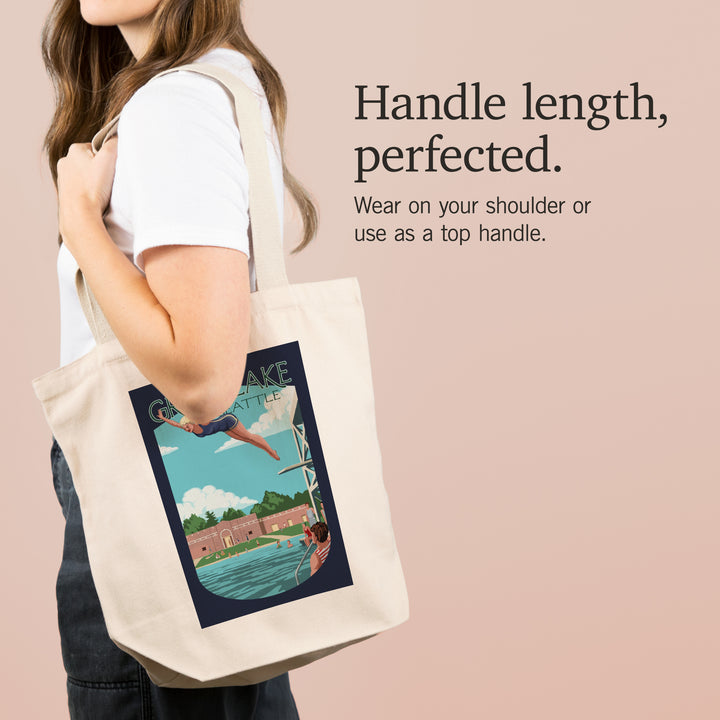 Seattle, Washington, Green Lake Woman Diving,, Tote Bag