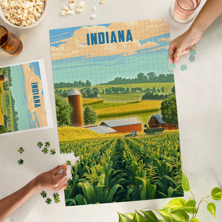 Indiana, Lithograph, Corn Harvest, Jigsaw Puzzle