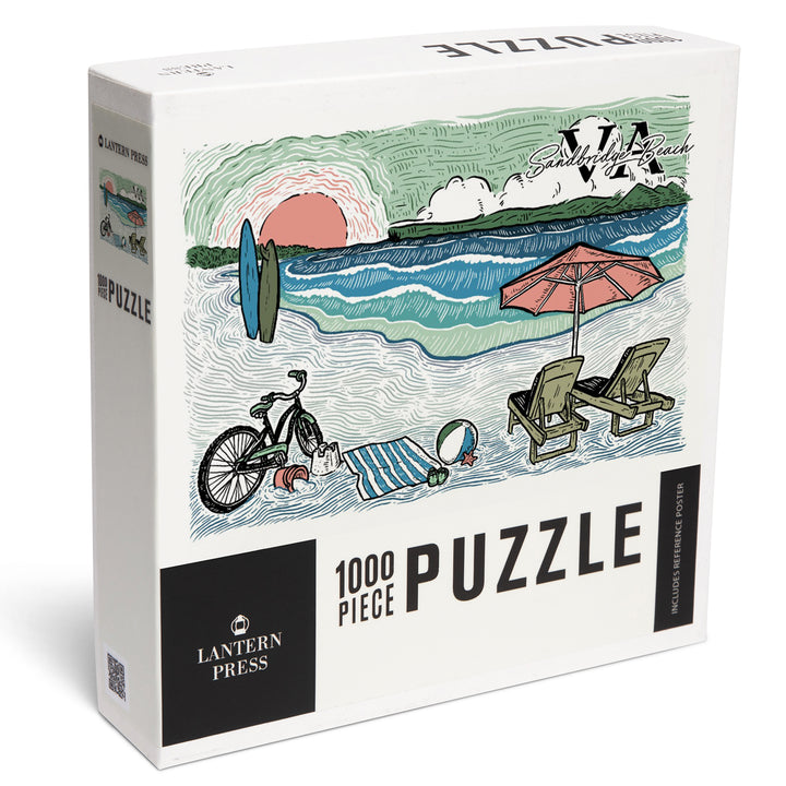 Norfolk, Virginia, Beach Scene Sketch, 1000 Piece Jigsaw Puzzle