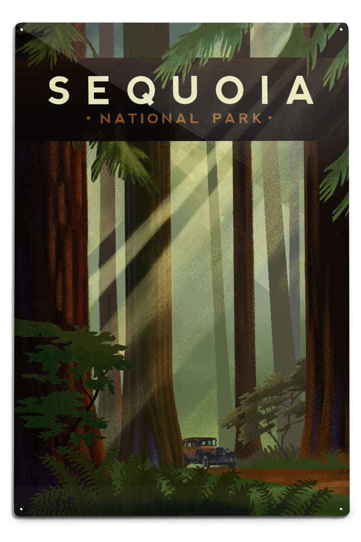 Sequoia National Park, California, Redwood Forest, Geometric Lithograph, Metal Signs