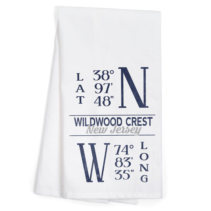 Wildwood Crest, New Jersey, Latitude and Longitude (Blue), Organic Cotton Kitchen Tea Towels