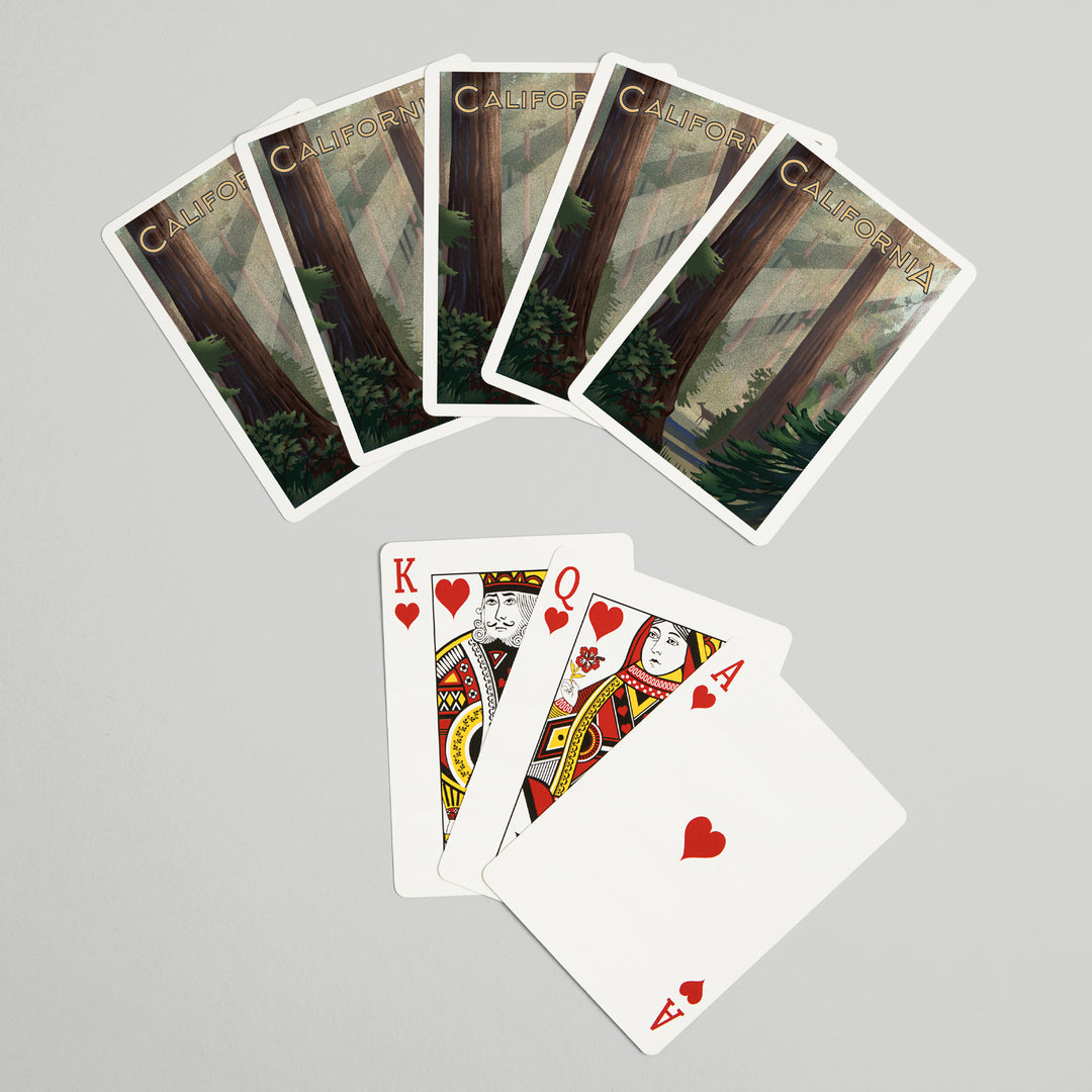 Playing Cards, California, Lithograph, Deer in Forest, 52 Card Deck with Jokers in Box, Unique Art