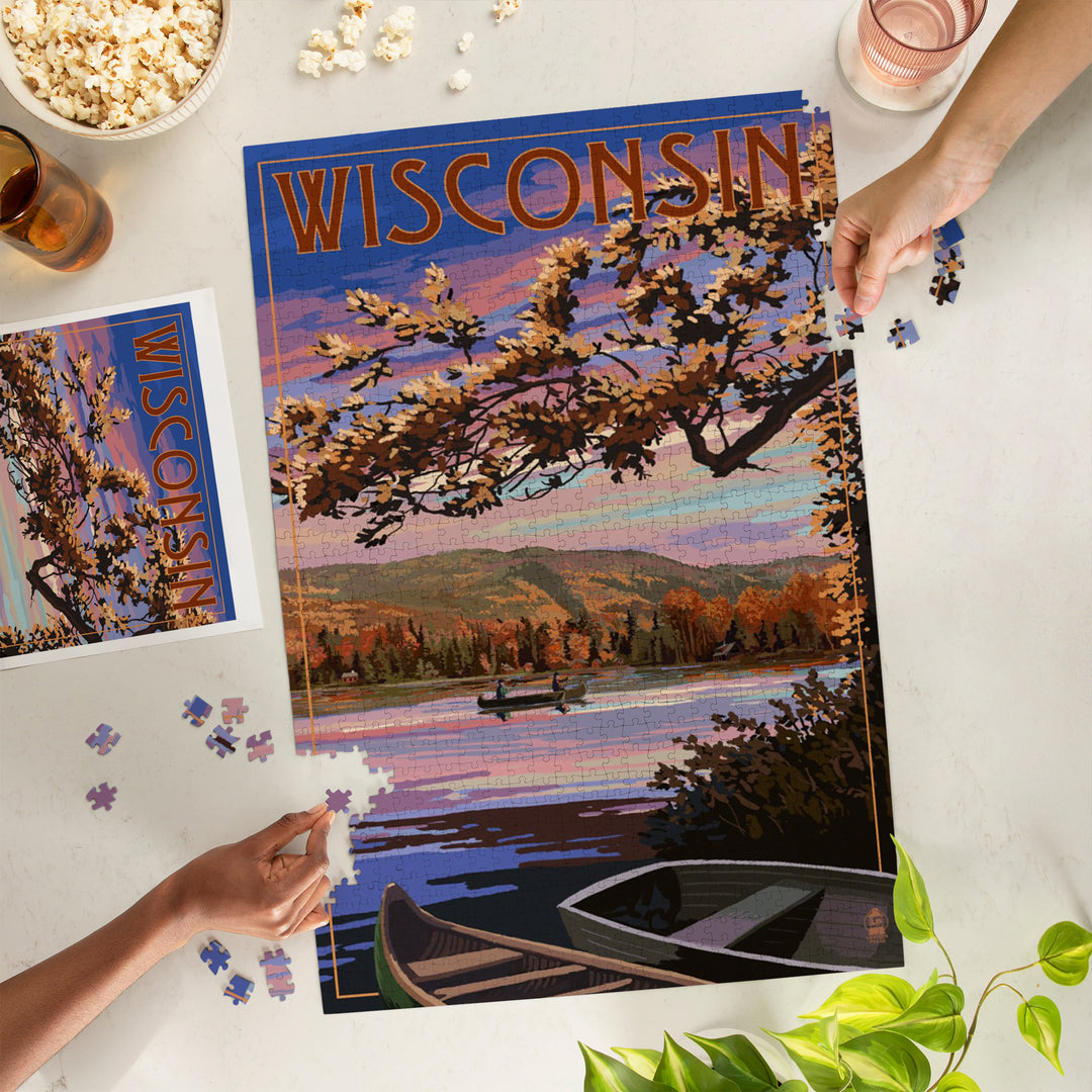 Wisconsin, Lake Sunset Scene, Jigsaw Puzzle