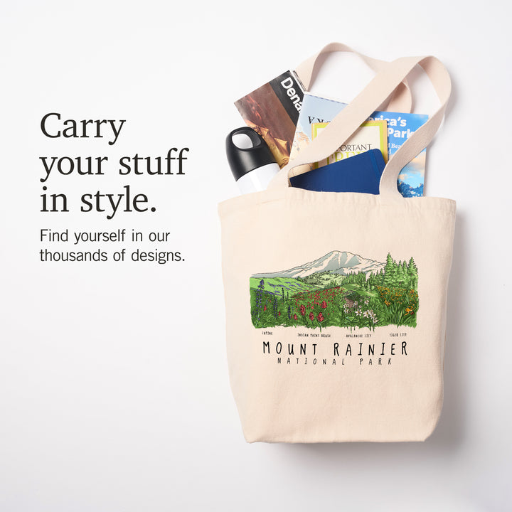 Mount Rainier National Park, Washington, Wildflower Montage, Tote Bag