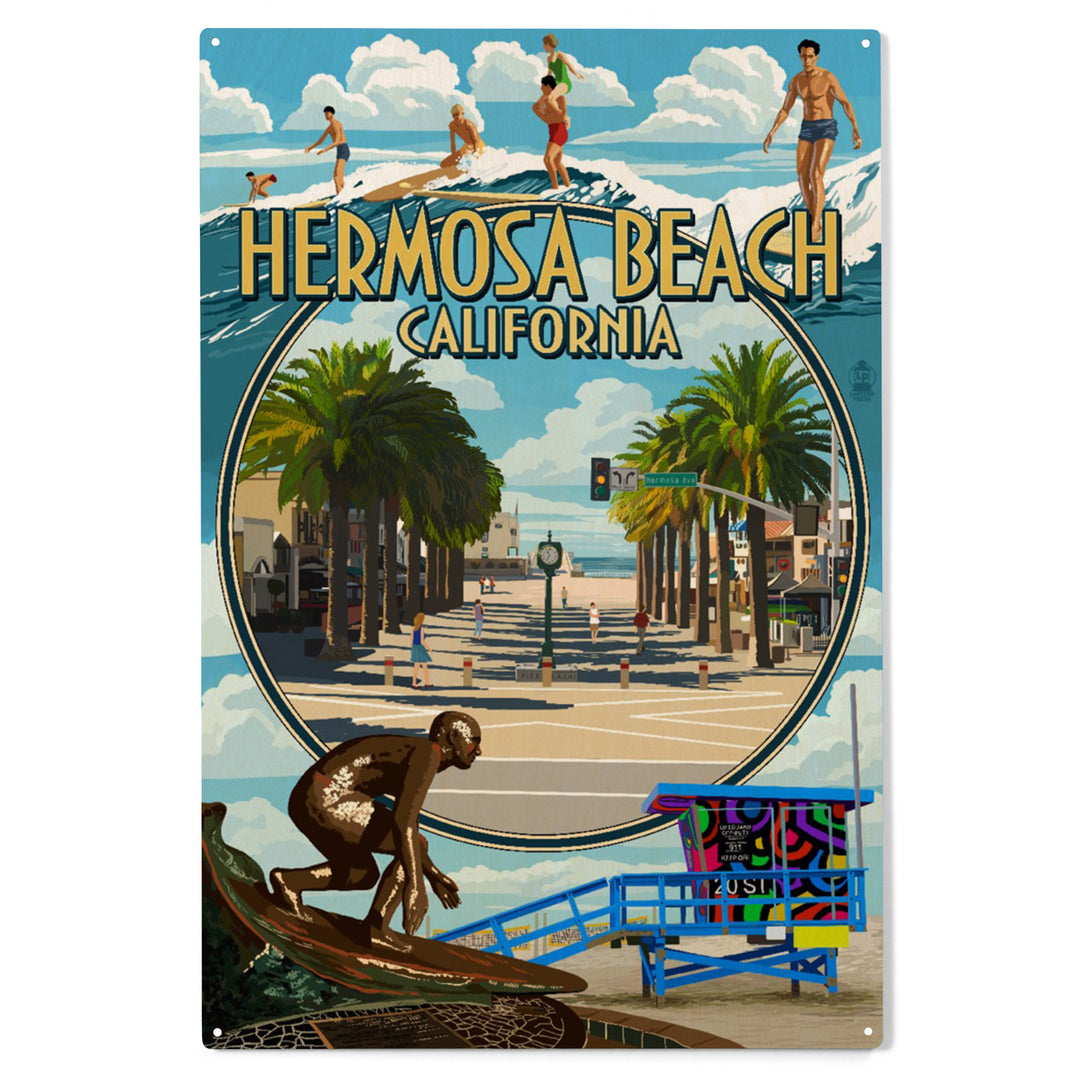 Hermosa Beach, California, Montage Scenes, Wood Sign and Postcards