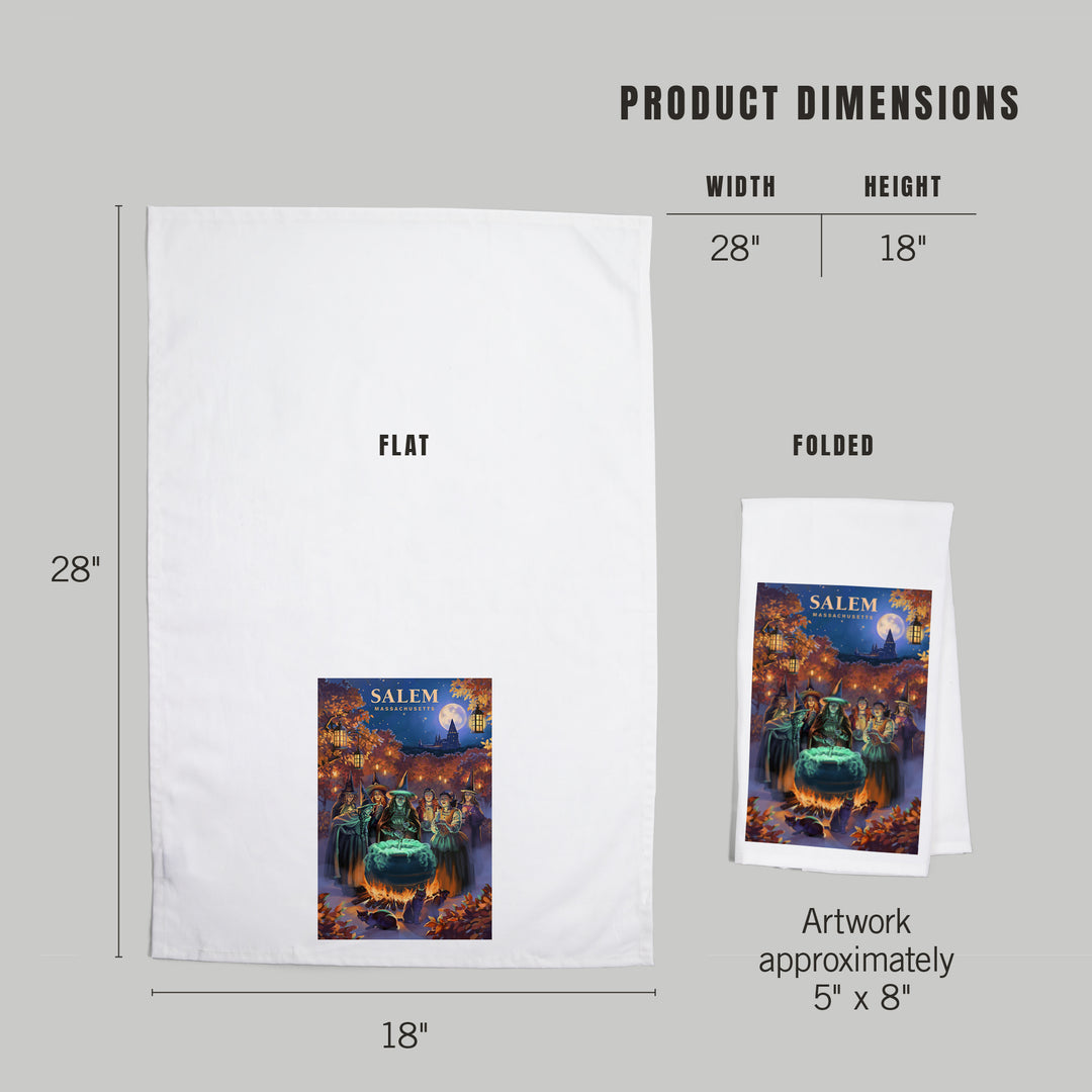 Salem, Massachusetts, Oil Painting, Witch's, Organic Cotton Kitchen Tea Towels