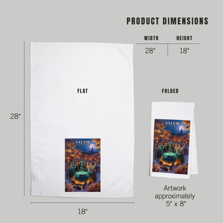 Salem, Massachusetts, Oil Painting, Witch's, Organic Cotton Kitchen Tea Towels
