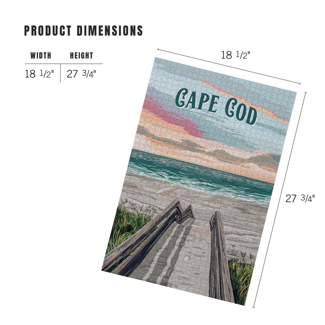 Cape Cod, Massachusetts, Painterly, Beach Boardwalk Scene, 1000 Piece Jigsaw Puzzle