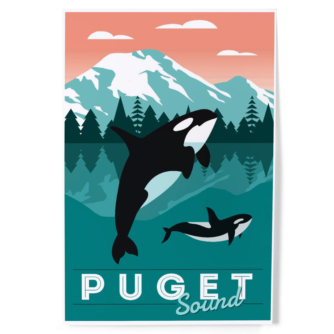 Puget Sound, Orca Whale and Calf, Go Freestyle, Art & Giclee Prints