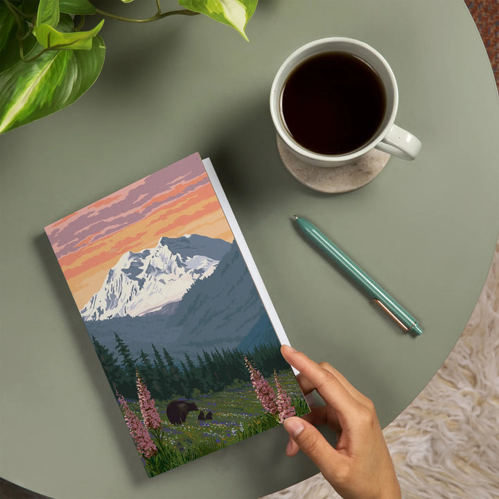 Lined 6x9 Journal, Denali National Park, Alaska, Bears and Spring Flowers, Lay Flat, 193 Pages, FSC paper
