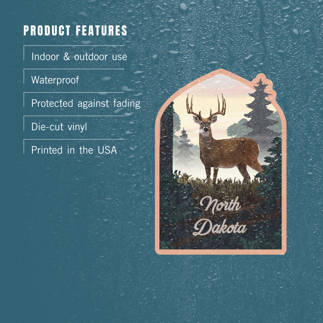 North Dakota, Painterly, Deer and Sunrise, Vinyl Sticker