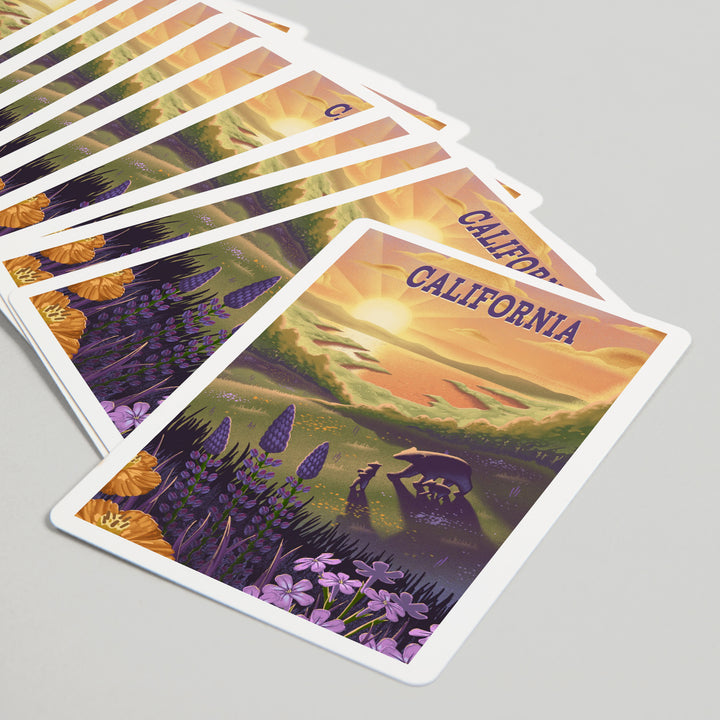 Playing Cards, California, Lithograph, Bear and Spring Flowers, Lake, 52 Card Deck with Jokers in Box, Unique Art