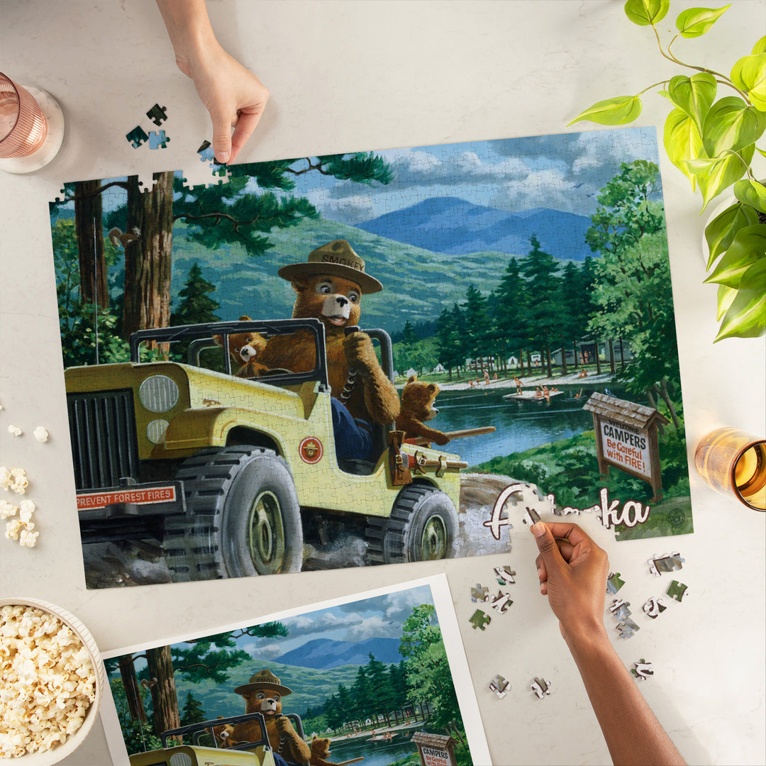 Alaska, Vintage Poster, Smokey Bear, Leaving in SUV, Jigsaw Puzzle