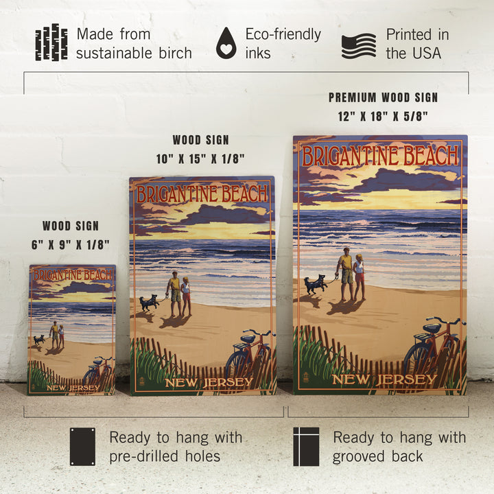 Brigantine Beach, New Jersey, Beach & Sunset, Lantern Press Artwork, Wood Signs and Postcards