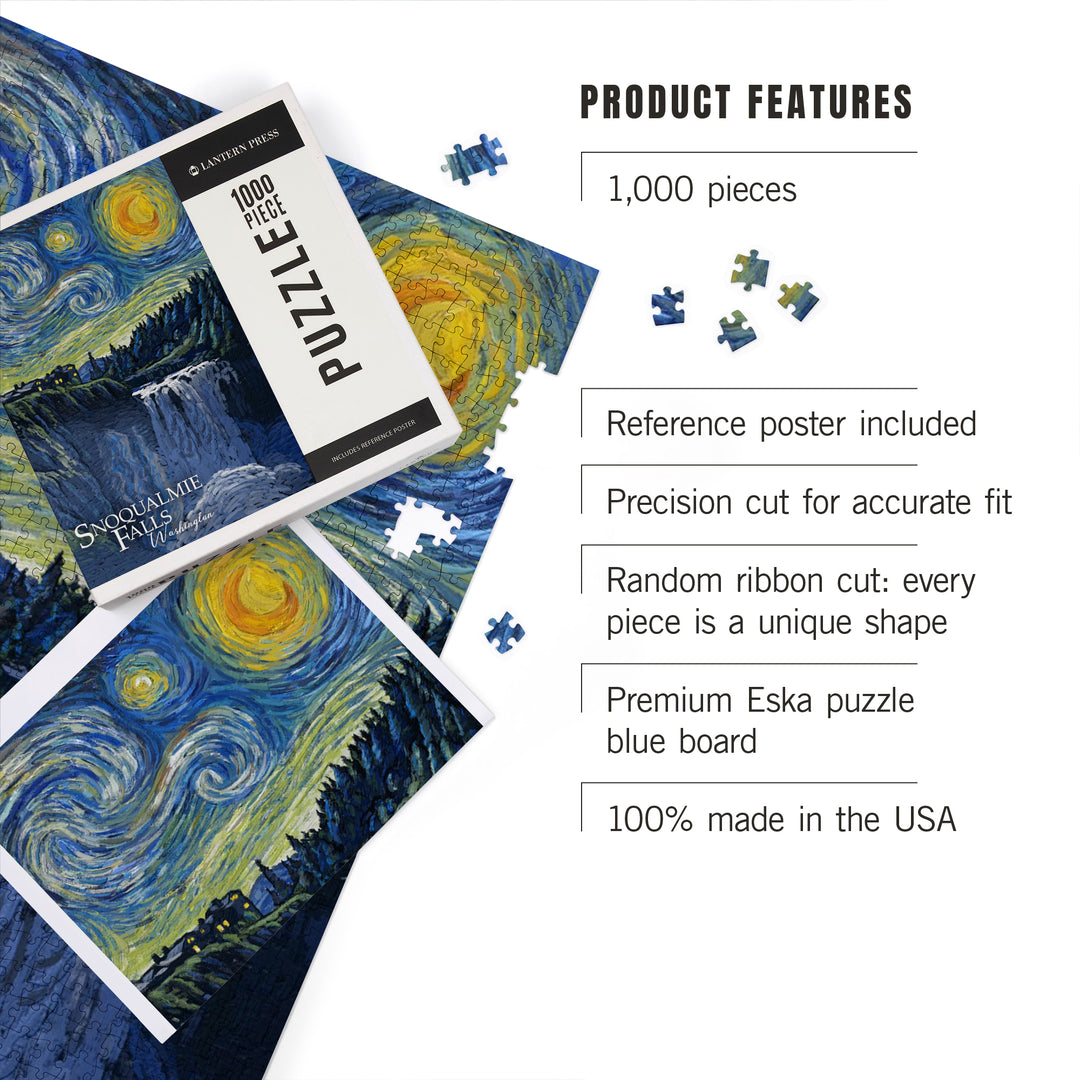 Snoqualmie Falls, Washington, Van Gogh Starry Night, 1000 Piece Jigsaw Puzzle