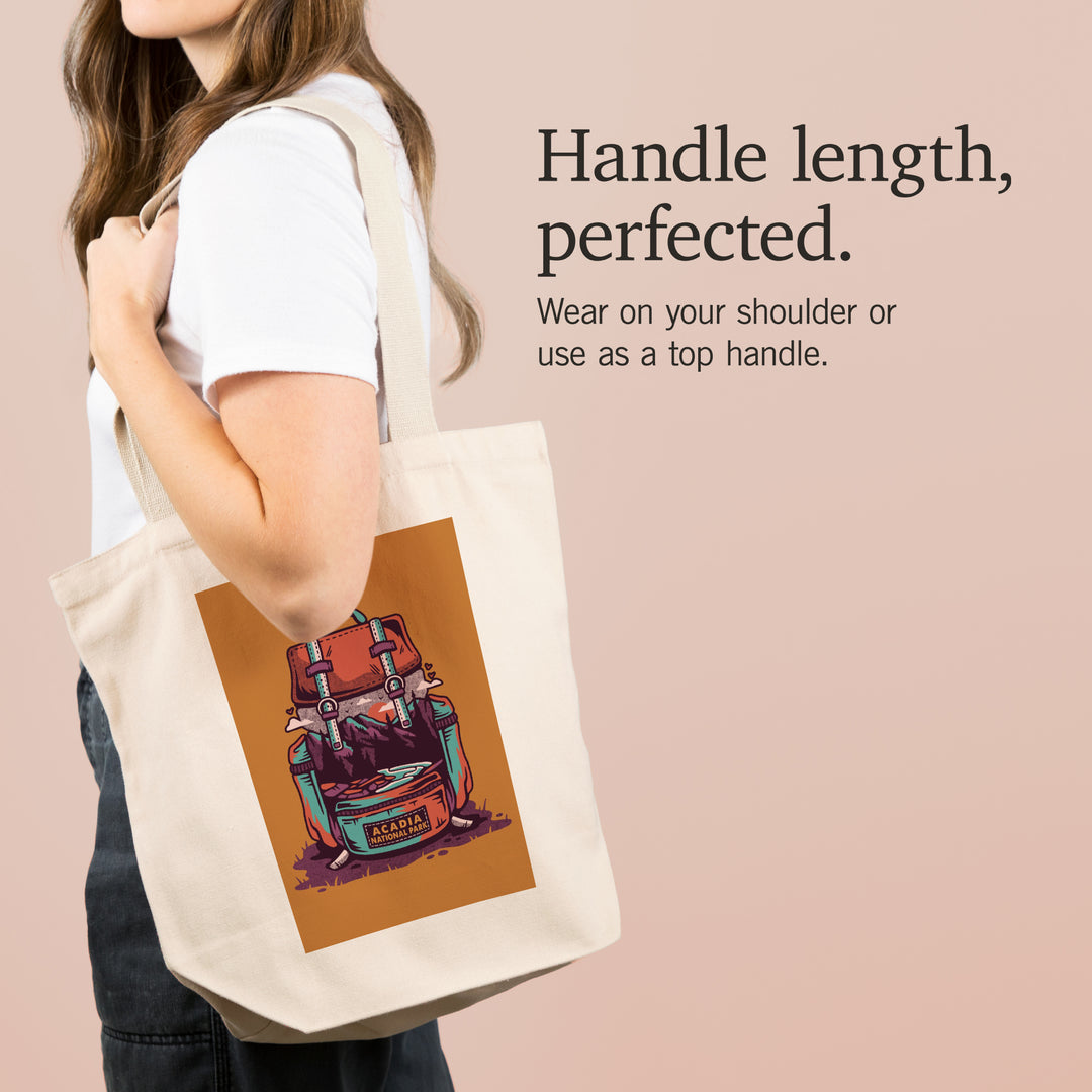 Acadia National Park, Maine, Backpack, Wander More, Distressed Vector, Tote Bag