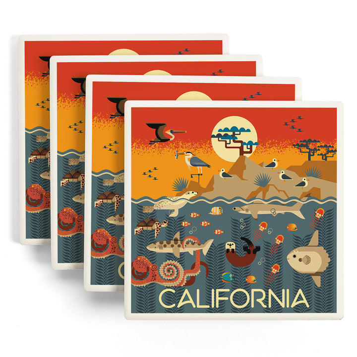 California, Marine Animals, Geometric, Coaster Set