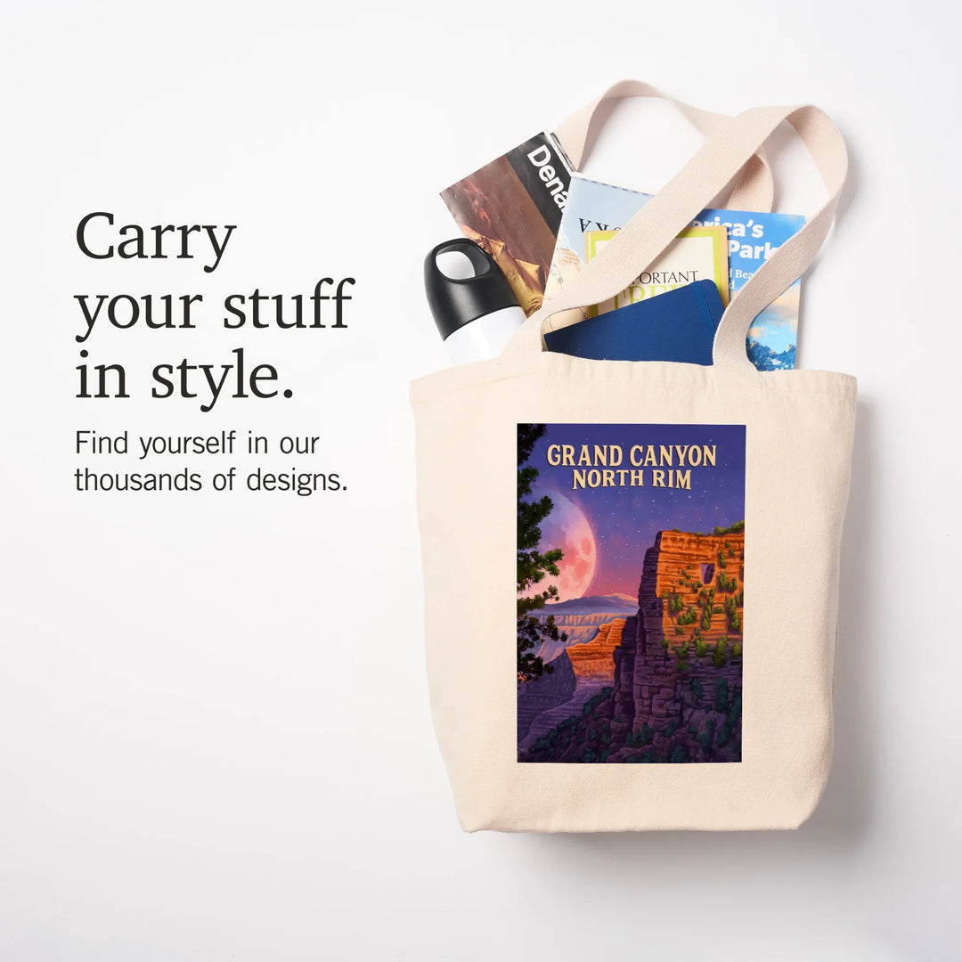 Grand Canyon, North Rim, Oil Painting, Canyon with Supermoon, Tote Bag