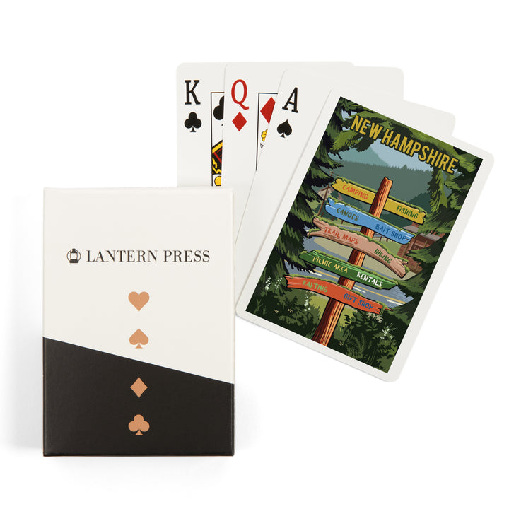 Playing Cards, New Hampshire, Signpost, Forest and Camp, 52 Card Deck with Jokers in Box, Unique Art